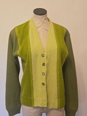 Vintage Green Two-Tone V-Neck Button Sweater- Mens